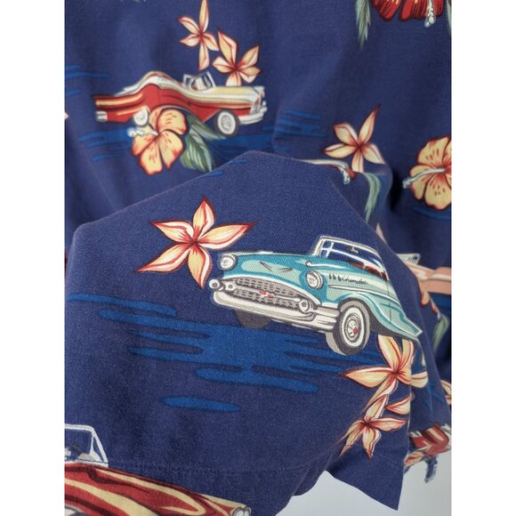 Vintage Robert Stock Hawaiian Button Up Shirt Men Size L Floral Automobile Retro - Picture 4 of 9